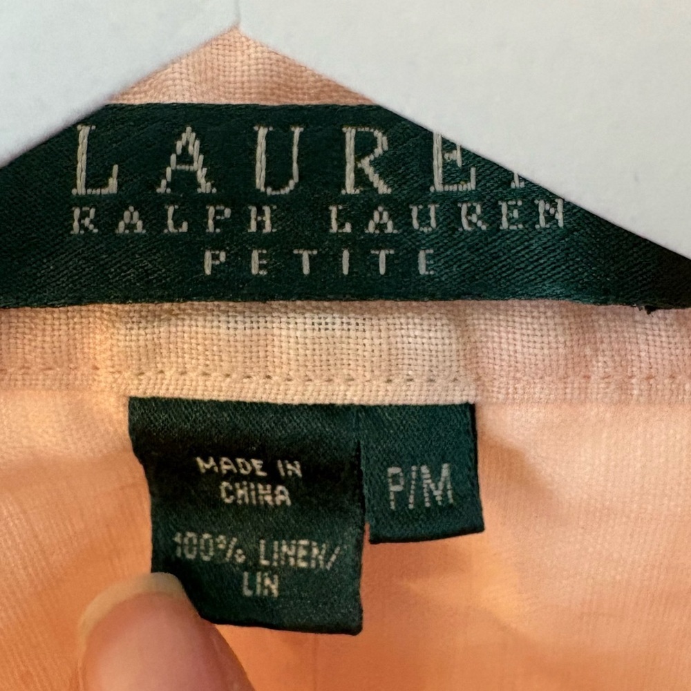 Ralph Lauren Linen Peach Button Shirt 3 Quarter Inch Sleeves Size Small Petite - Picture 4 of 7